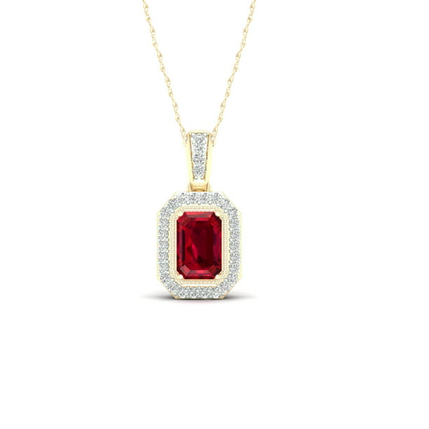 10K GOLD 1 CT OVAL RUBY AND HALO DIAMOND NECKLACE In 3 Gold Colors 